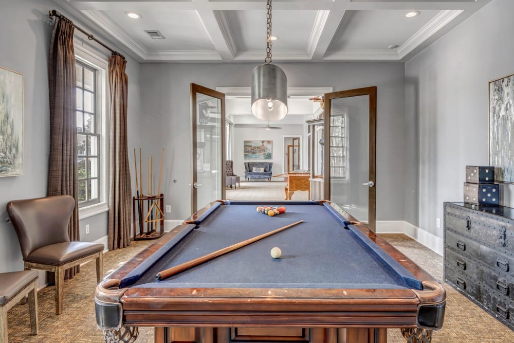 A billiards table in the community clubhouse at Adrian On Riverside in Macon, Georgia