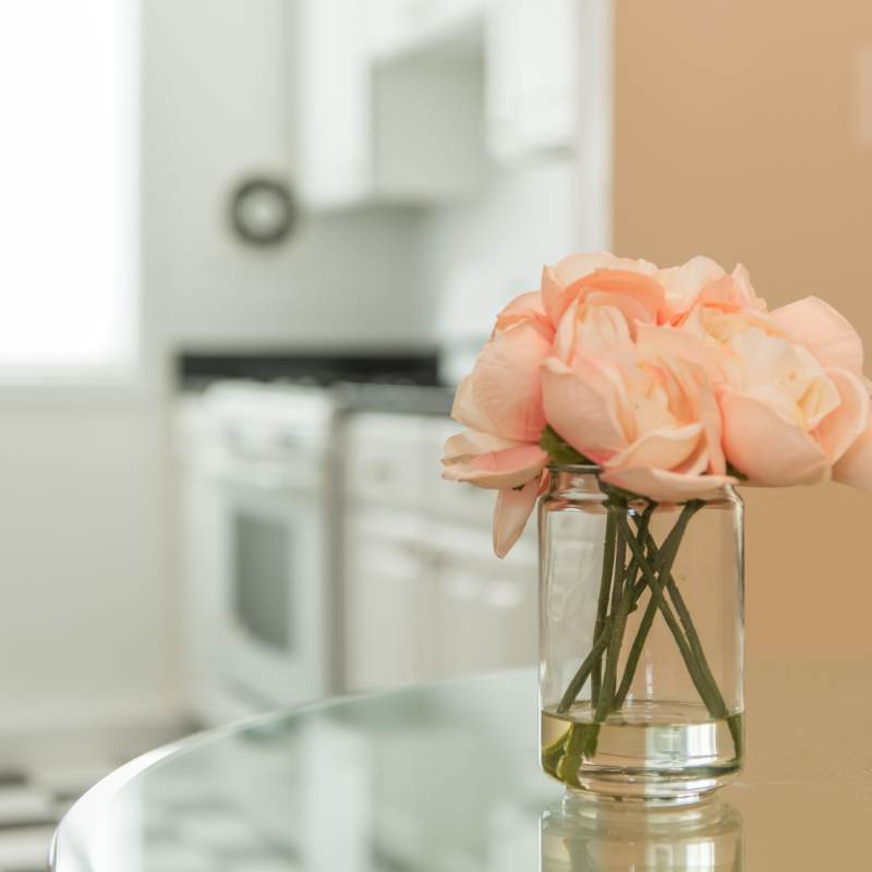 Fresh flowers in the dining area at Mason Avenue, Alexandria, Virginia