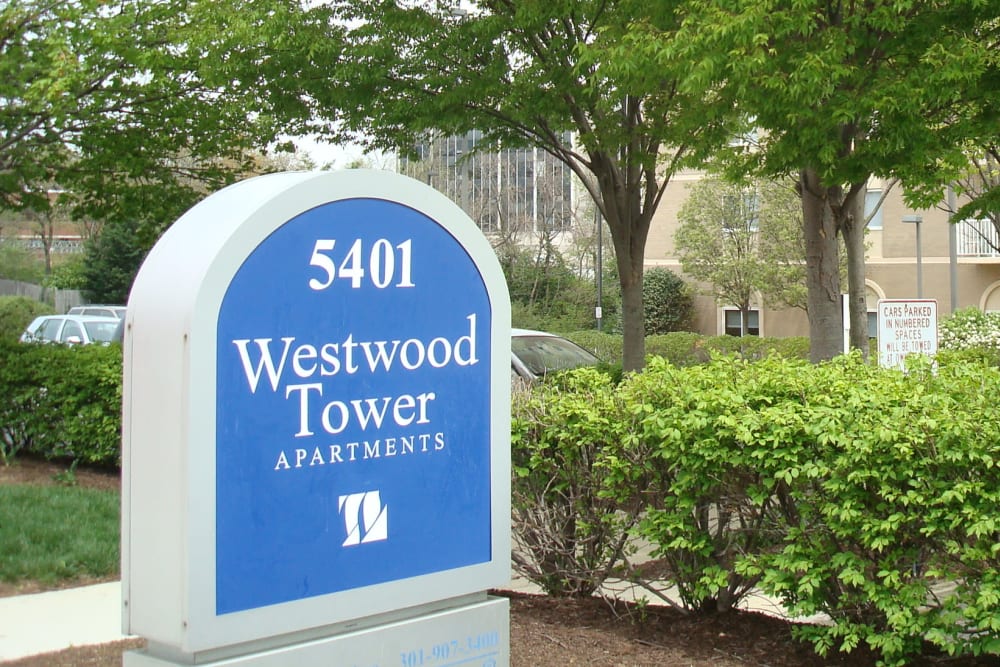 The social room with comfortable seating at Westwood Tower Apartments in Bethesda, Maryland