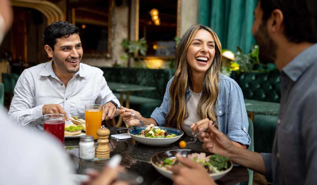 Group of residents enjoying food at The Julien in Charlotte, North Carolina