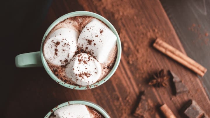 A mug of hot chocolate with marshmallows 