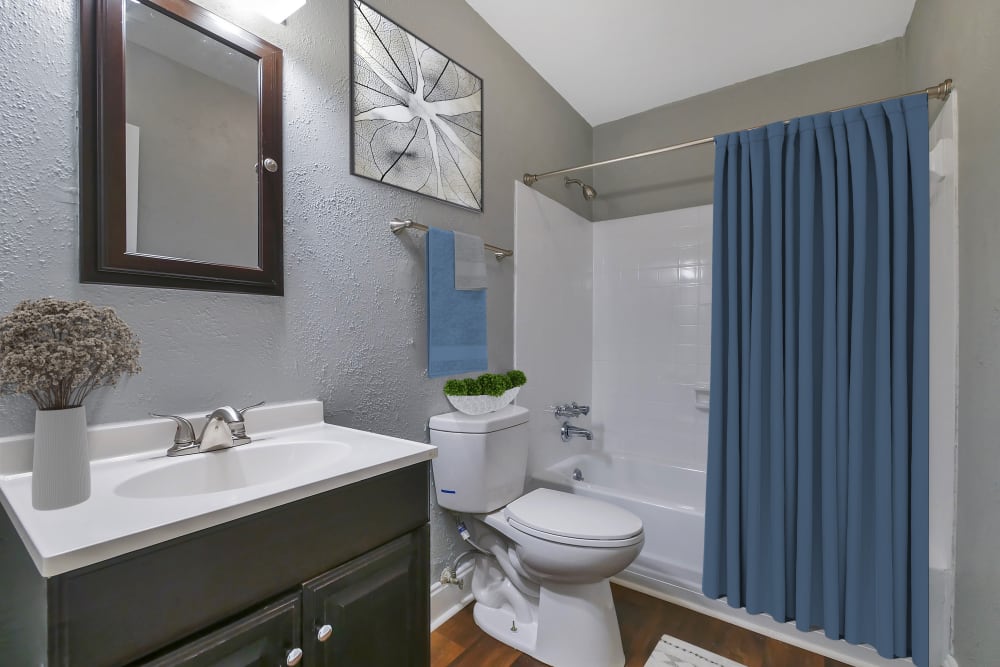 Upgraded bathroom with high end appliances at The Reserve at Red Bank Apartment Homes in Chattanooga, Tennessee