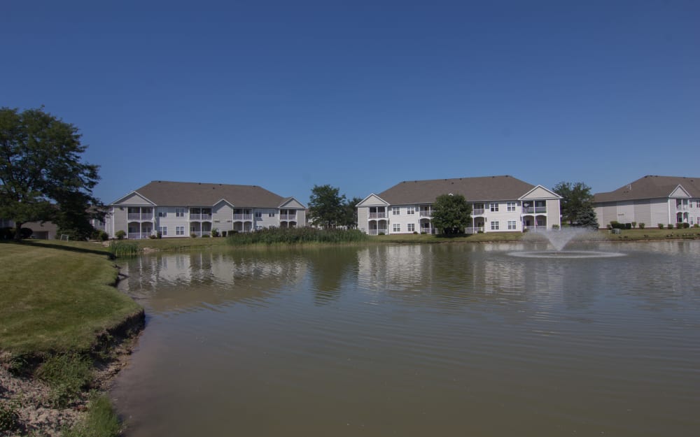 Scenic pond at Lake Pointe Apartment Homes in Portage, Indiana