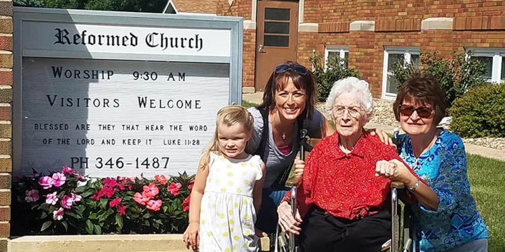 Irene with her family at her dare to dream event at Arlington Place Oelwein in Oelwein, Iowa.