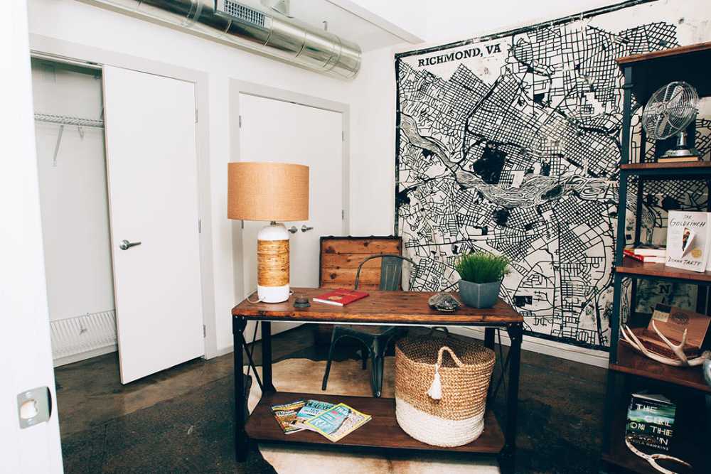 Resident working station in the room at club house at Courtyard Lofts at Scott’s Addition in Richmond, Virginia