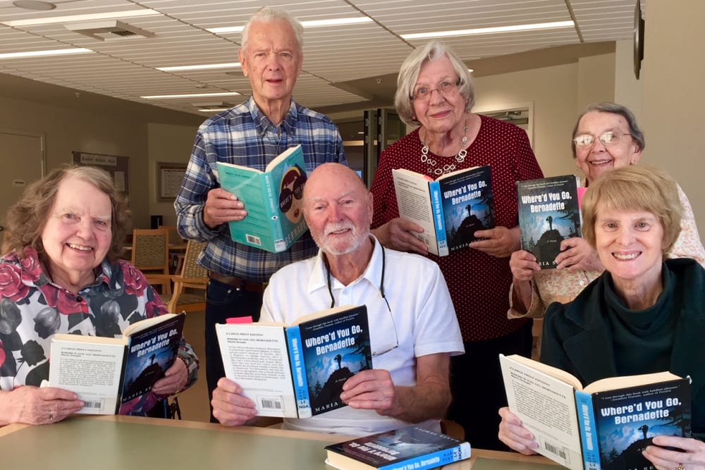 A resident reading club at Merrill Gardens at Ballard in Seattle, Washington. 