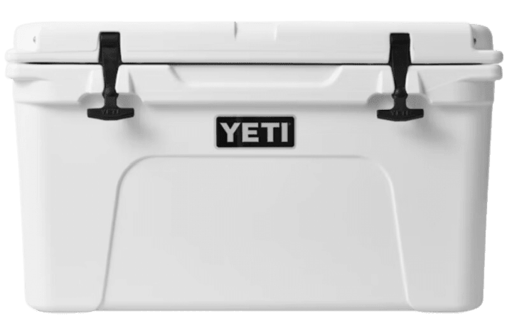 White roto-molded cooler with a black YETI ColdLock Gasket feature