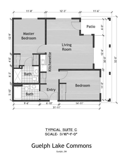 2 bedroom floor plan at Guelph Lake Commons