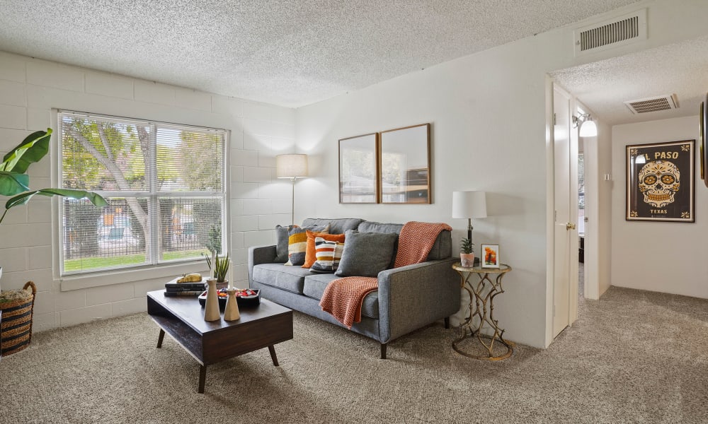 Living room at The Phoenix Apartments in El Paso, Texas