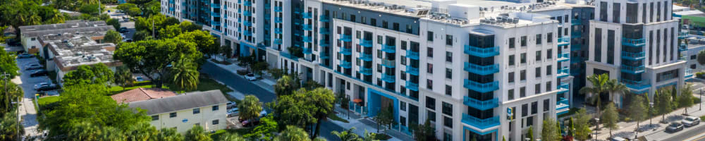 Aerial view of the building at Motif in Fort Lauderdale, Florida