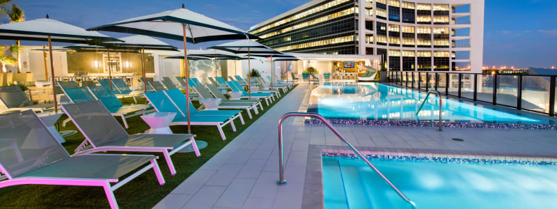 Poolside seating at The Flats in Doral, Florida