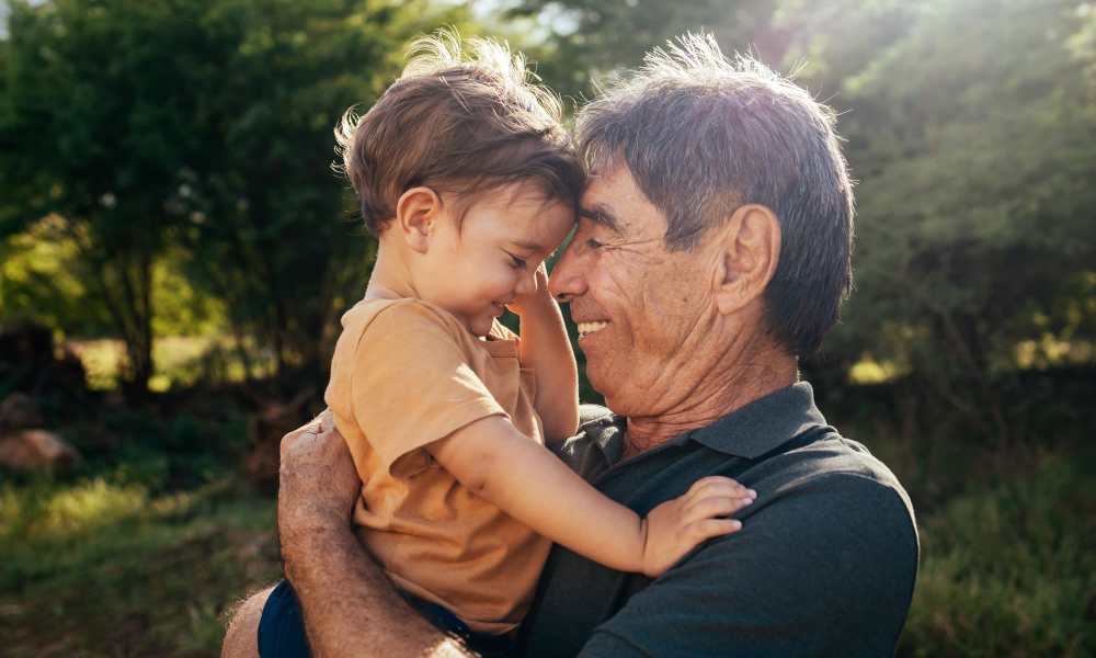 Resident sharing a joyful moment with a child near Pin Oak Village in Bowie, Maryland