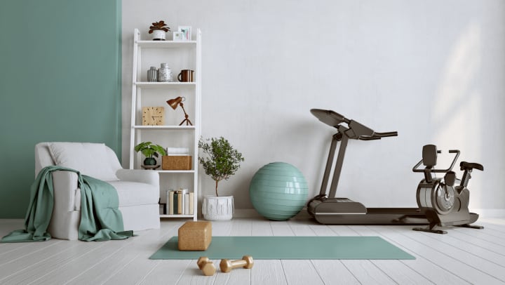 An attractive, neat at-home workout room