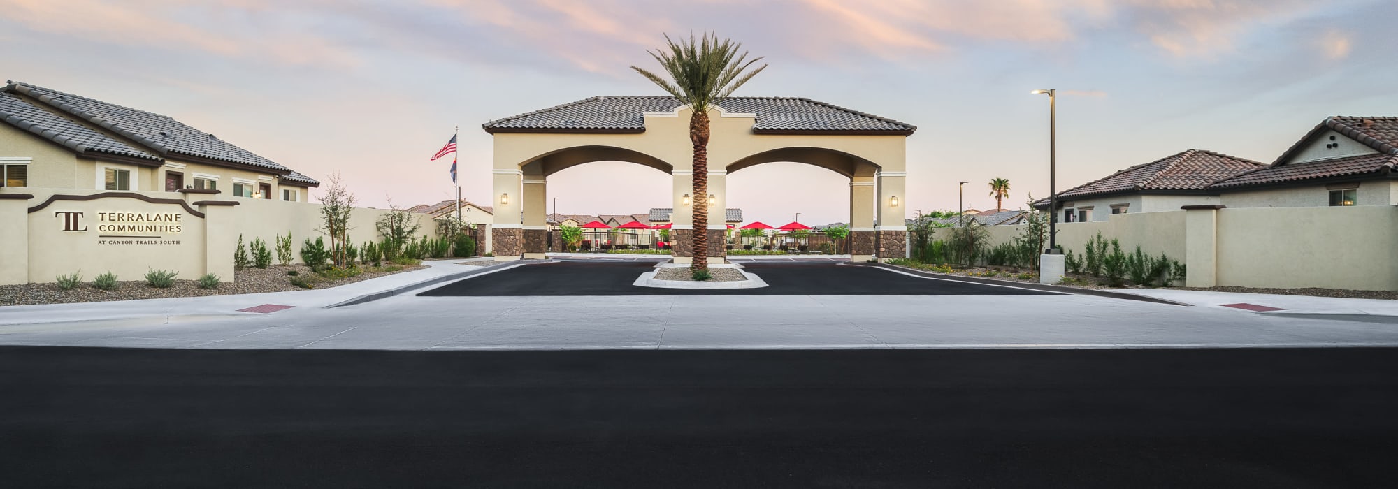 Community entrace at TerraLane at Canyon Trails South in Goodyear, Arizona 