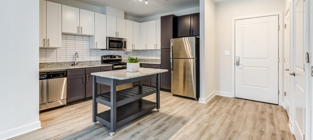 Kitchen area with tons of natural light at Main Street Apartments in Rockville, Maryland