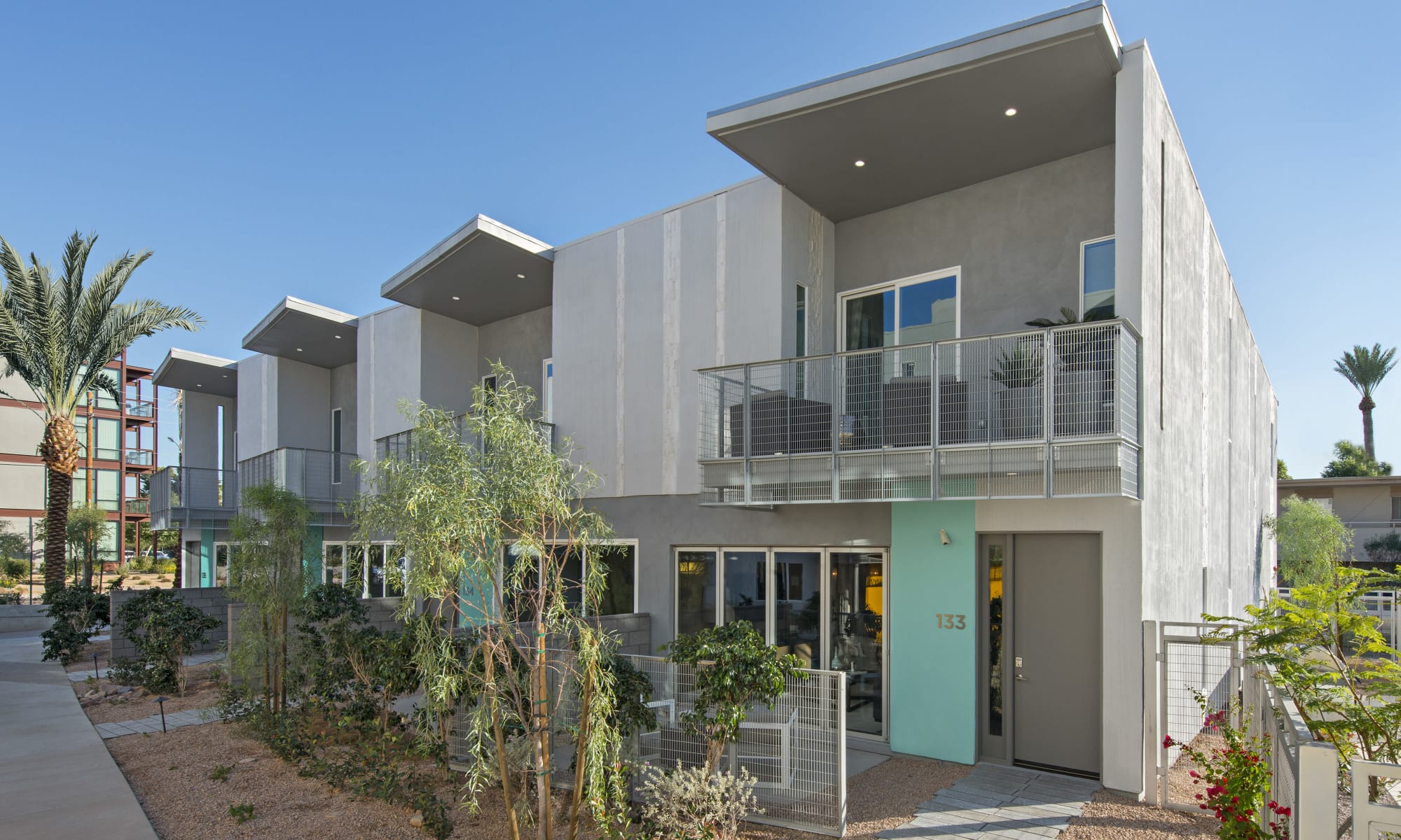 Beautiful apartment buildings at Novella at Arcadia in Phoenix, Arizona