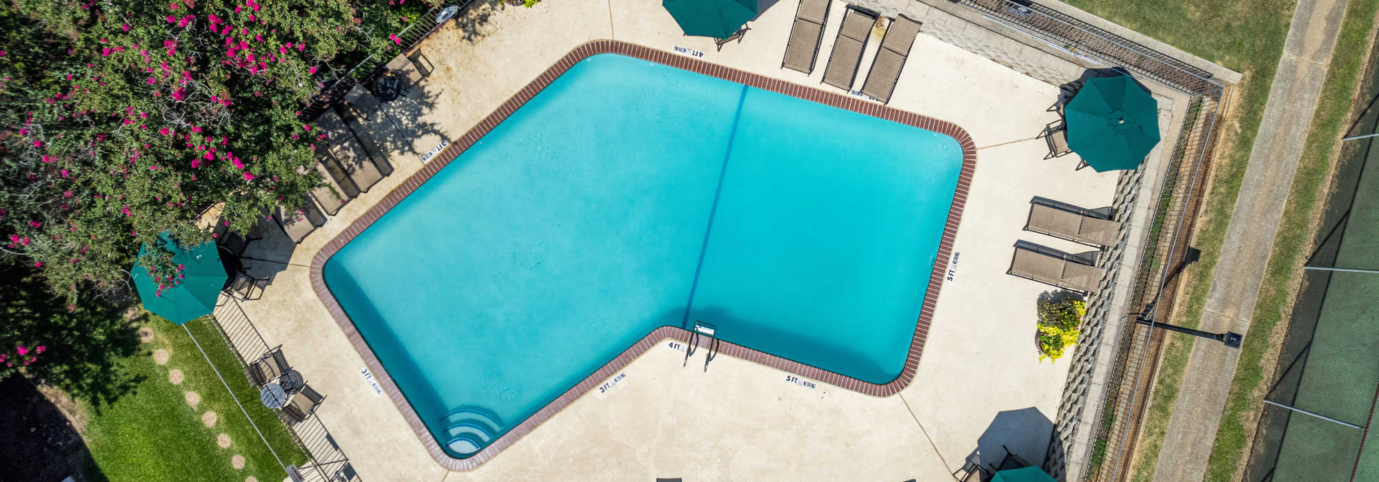 Drone shot of pool at Oak Hollow in Longview, Texas