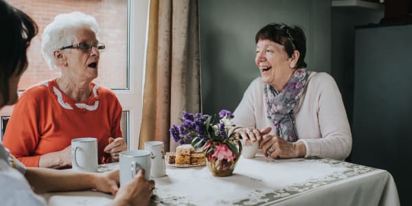 group of residents socializing over a meal at Wellington Meadows in Fort Atkinson, Wisconsin