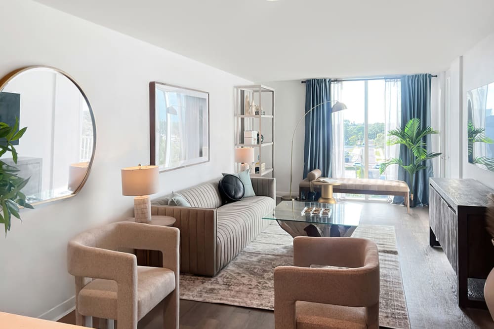 Stylish living room in  apartment homes at Elements on Third in St Petersburg, Florida