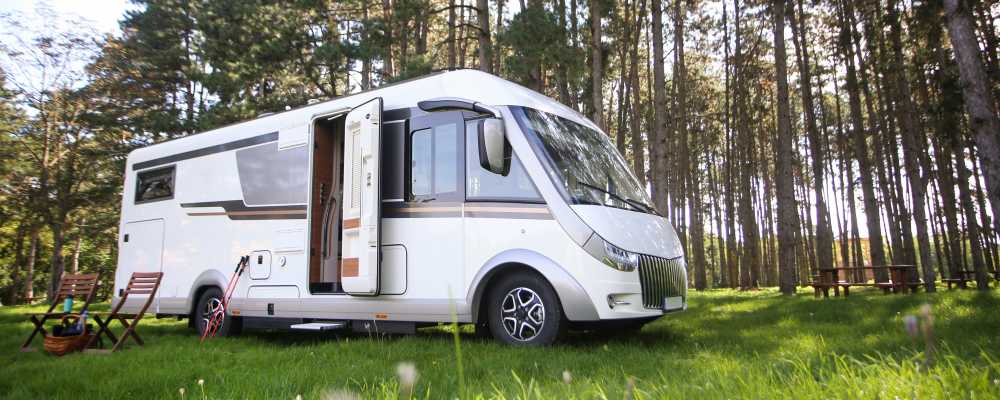 A RV in the woods at Springfield RV and Boat Storage in Springfield,Oregon