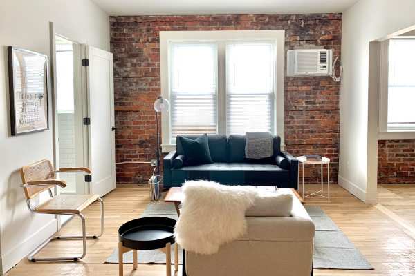 Modern living room at Detroit Living in Detroit, 