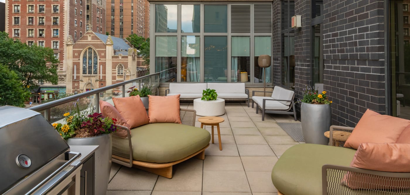 lounge area on the outdoor terrace at The Melar in New York, New York