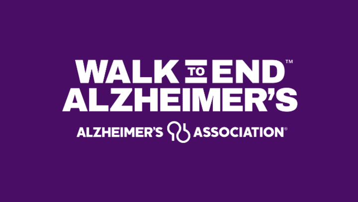 Purple background with a white Walk to End Alzheimer