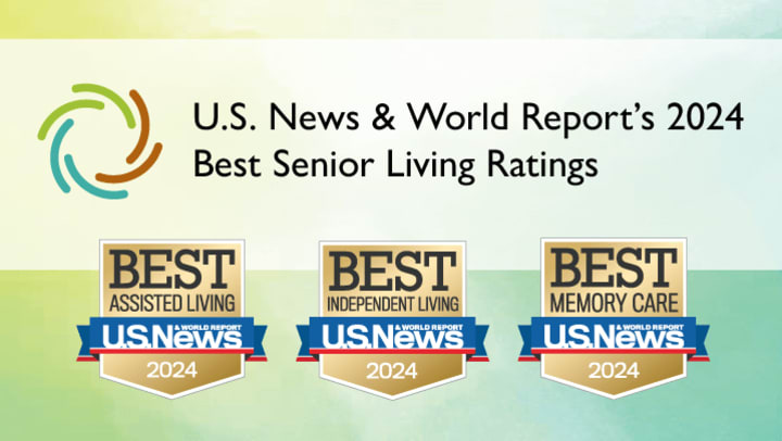 Blog banner; US News & World Report Best Senior Living Badges