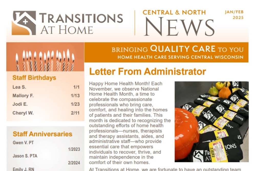 January 2025 Newsletter at Transitions At Home in Spooner, Wisconsin