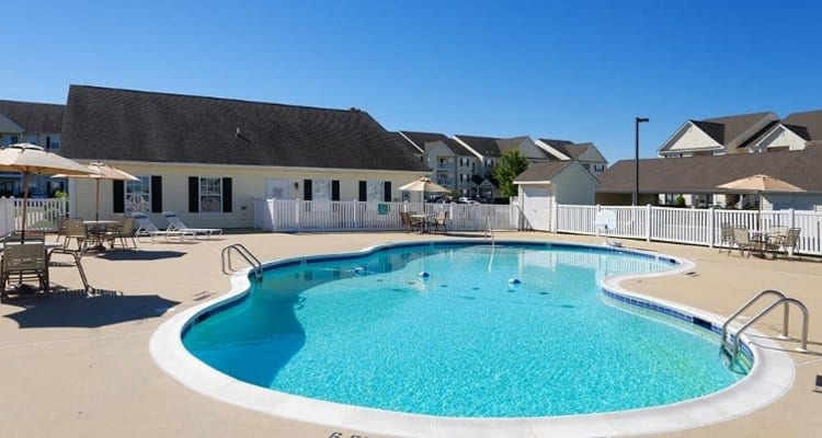 Sparkling swimming pool at Cannon Mills in Dover, Delaware
