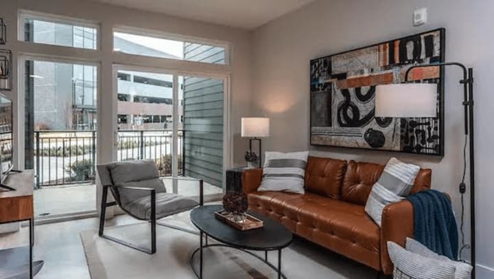 Modern living room with patio access