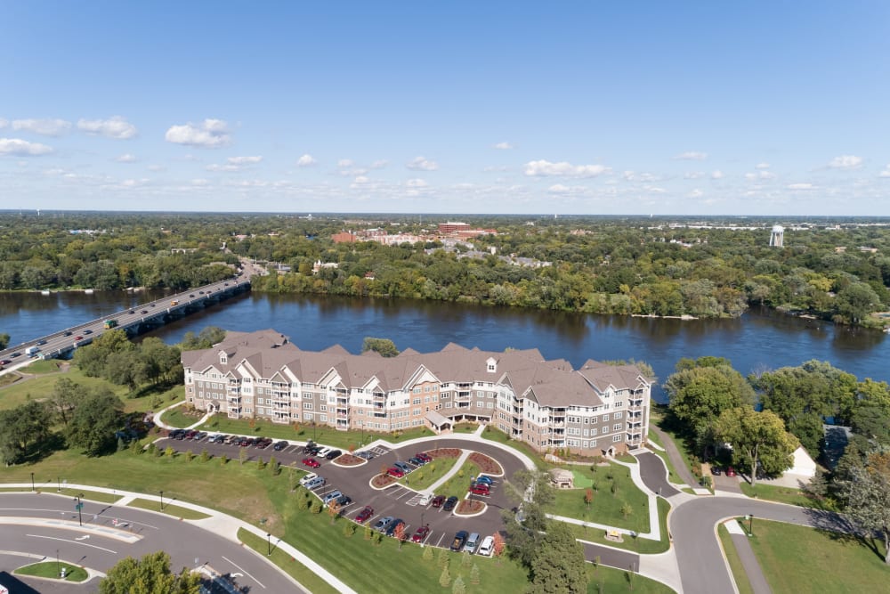 Aerial view of Applewood Pointe of Champlin at Mississippi Crossings in Champlin, Minnesota. 