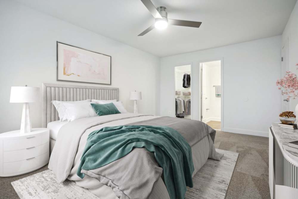 Spacious bedroom with closet at Satyr Hill Apartments in Parkville, Maryland