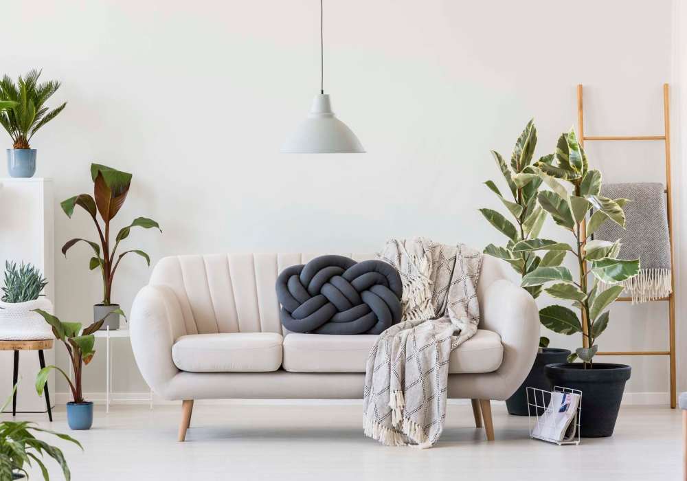 Stylish living room at Cresta Bella in San Diego, California