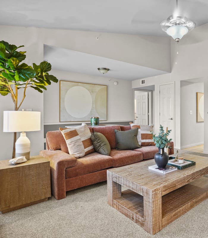 Spacious living room at Villas at Stonebridge in Edmond, Oklahoma