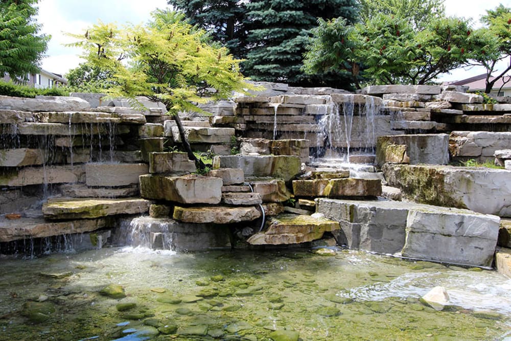 A calming water feature at Riverstone Apartments in Bolingbrook, Illinois