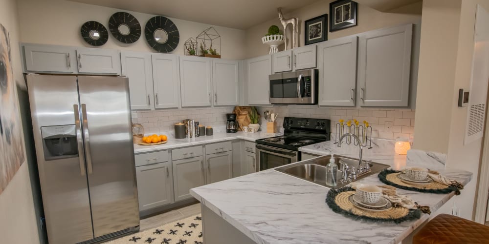 Stainless-steel kitchen appliances at 97@ North Oak in Kansas City, Missouri