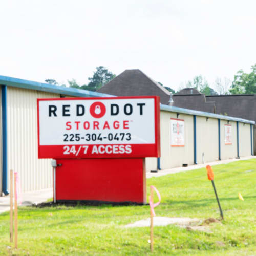 Sign outside of Red Dot Storage in Denham Springs, Louisiana