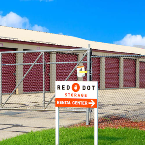 Entrance gate at Red Dot Storage in Janesville, Wisconsin