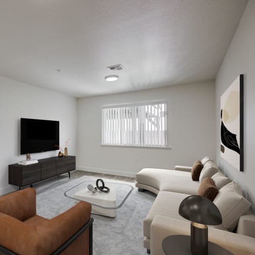 A furnished living room at Mountain View in Fallon, Nevada