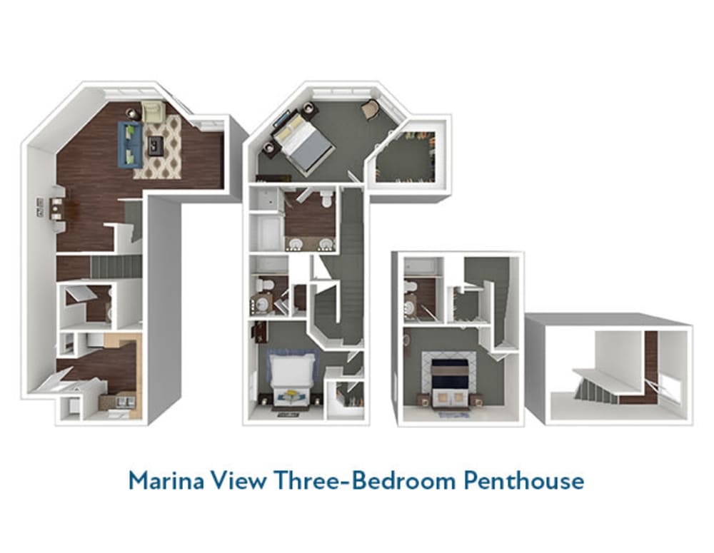Marina View Three-Bedroom Floor Plan at Esprit Marina del Rey in Marina del Rey, California