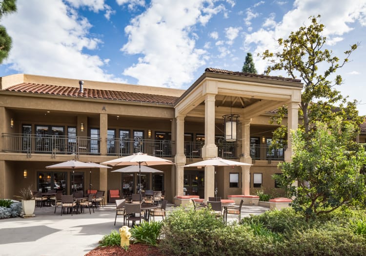 Exterior entrance at MBK Senior Living in Irvine, California