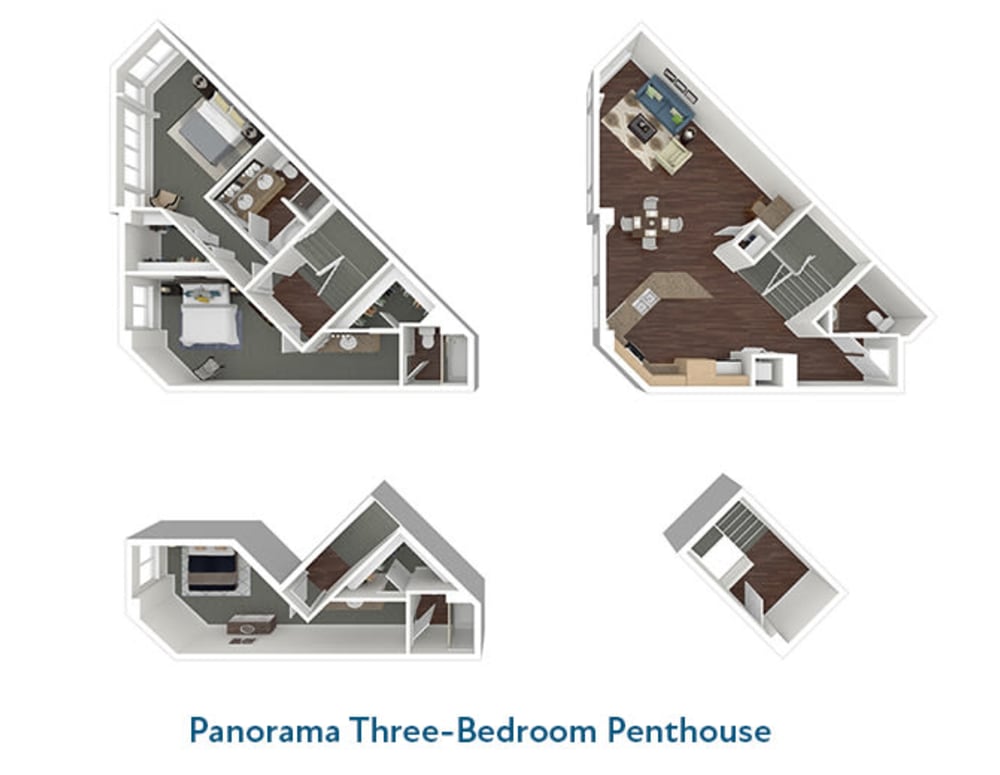 Panorama Three-Bedroom Penthouse Floor Plan at Esprit Marina del Rey in Marina del Rey, California