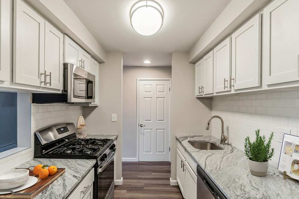 Renovated kitchen at Eagle Rock Apartments & Townhomes at Brighton in Brighton, Massachusetts