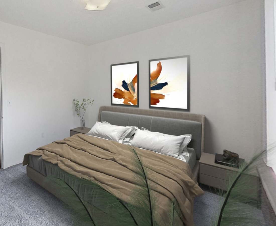 Kohler Imperator soaking bathtub in the primary bathroom of a luxury model apartment at Gallery Place Apartments in Jackson, Michigan