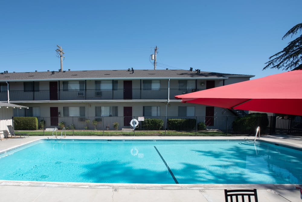 Pool area at Coralaire Apartments in Sacramento, California