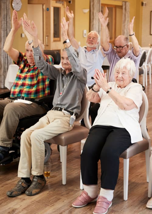Residents partaking in a group activity at Burton Health Care Center in Burton, Ohio