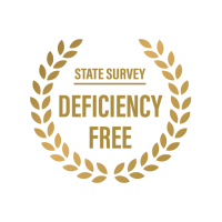 Deficiency Free logo in gold with text saying State Survey Deficiency Free