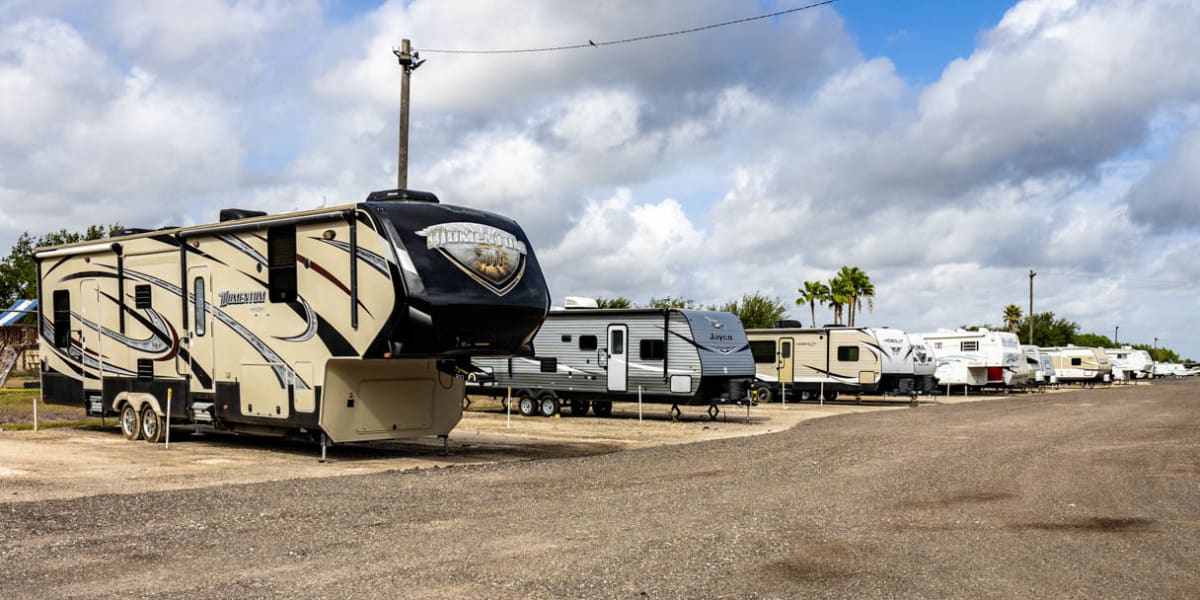 RVs parked at Avid Storage in La Feria, Texas