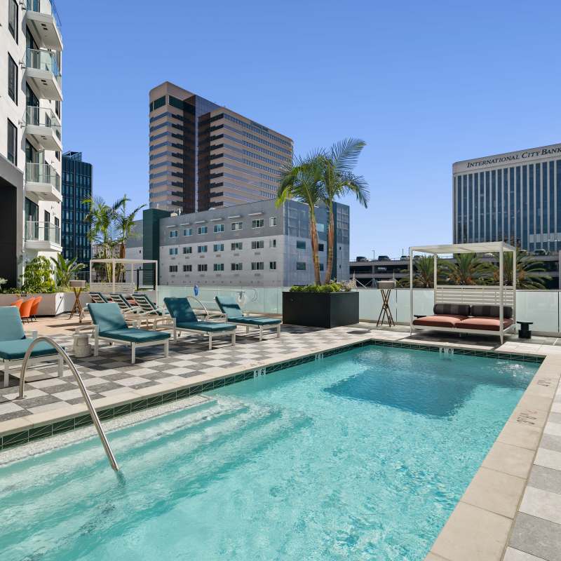 Pool area at Aster, Long Beach, California